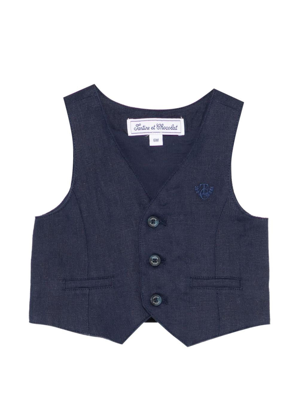Gilet per neonato Tartine Et Chocolat blu con logo ricamato sul davanti CC16001 04 TArtine & Chocolat KIDS 