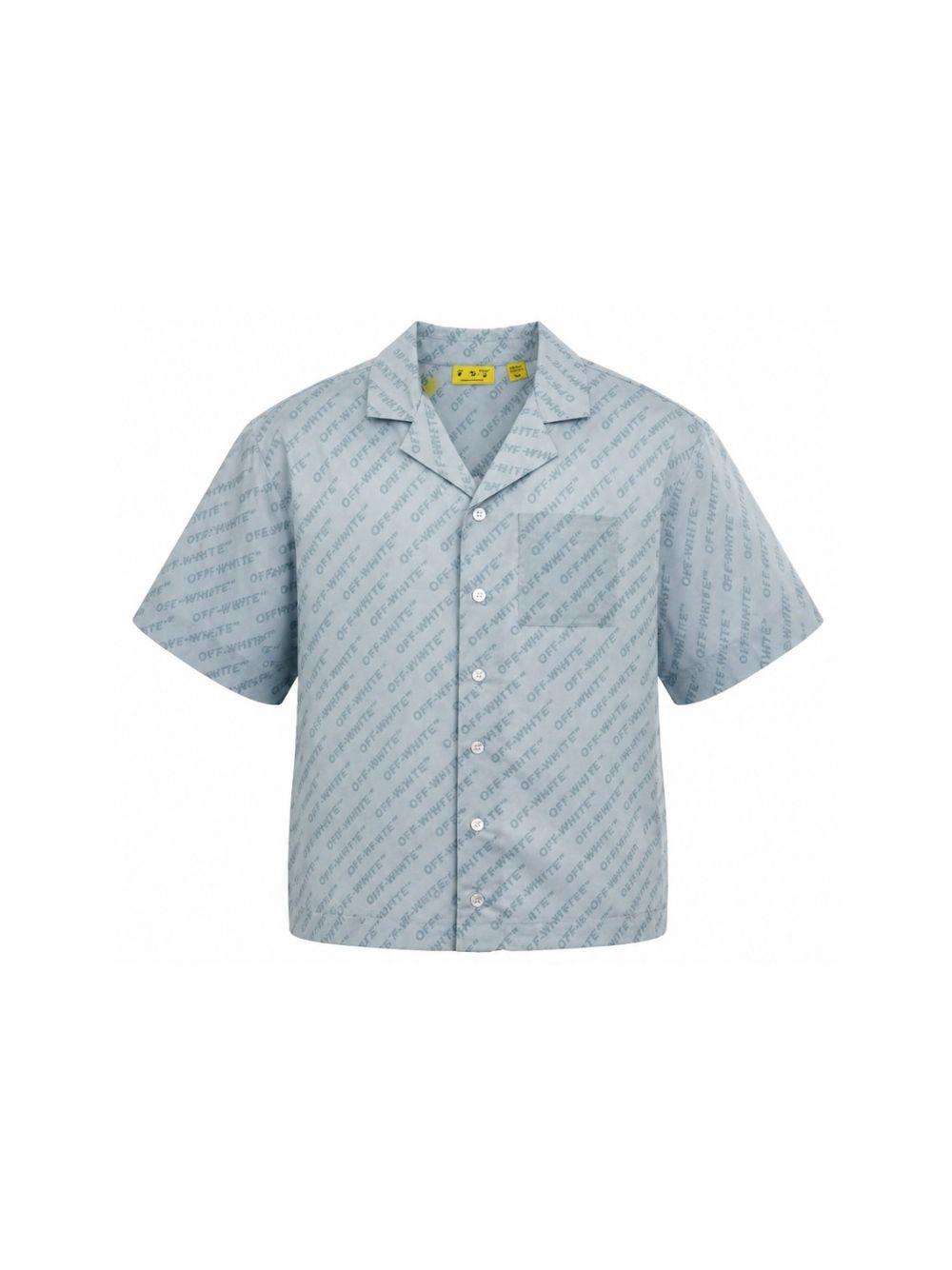 Camicia per bambino Off-White Kids azzurra con stampa logo all-over 44BGA002S26F001 451 OFF WHITE KIDS 