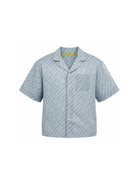 Camicia per bambino Off-White Kids azzurra con stampa logo all-over 44BGA002S26F001 451 OFF WHITE KIDS 