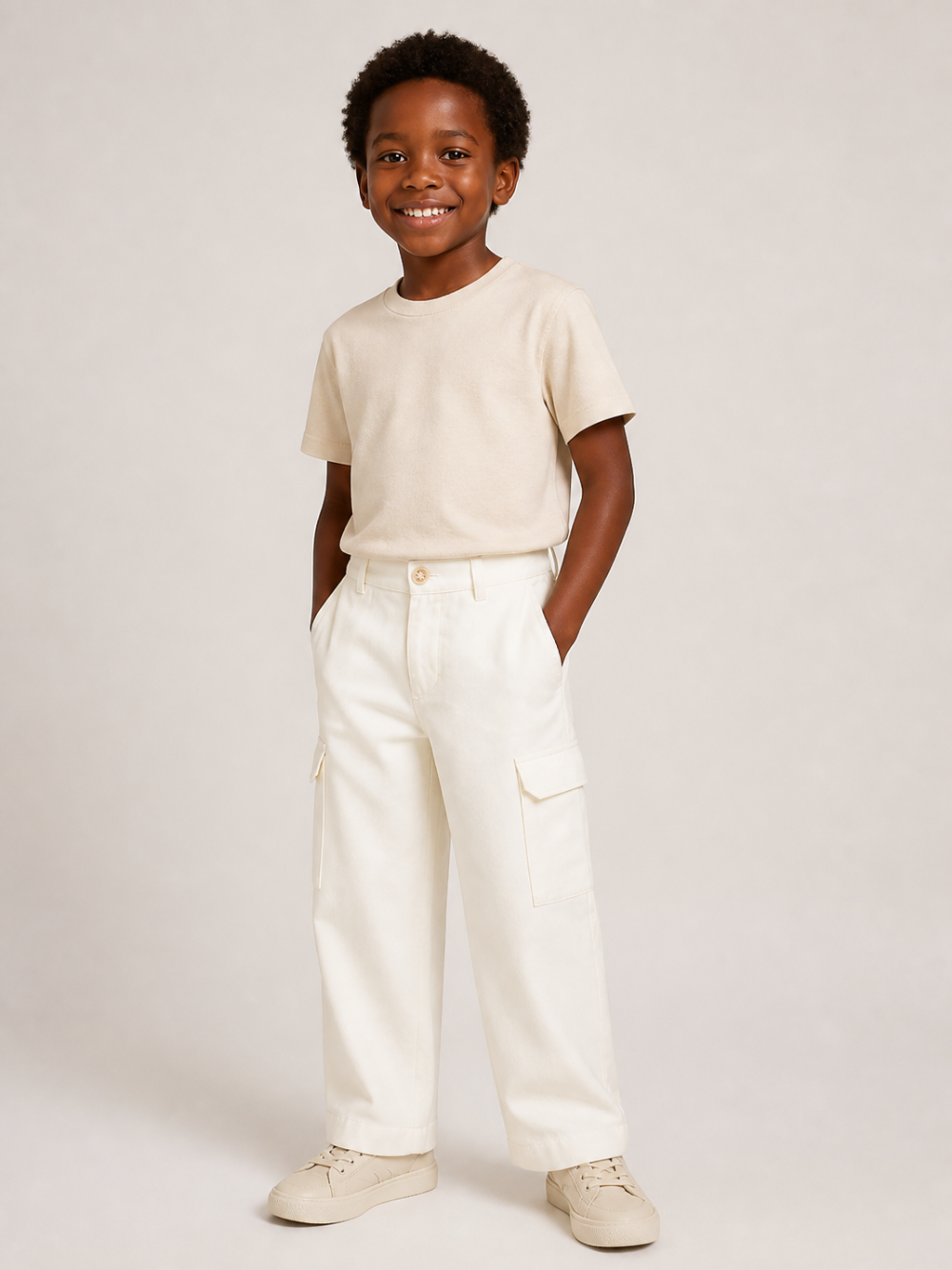 Pantaloni per bambino Eleventy Kids bianchi con patch con logo sul retro EZ6H90 I0233 101 ELEVENTY KIDS 
