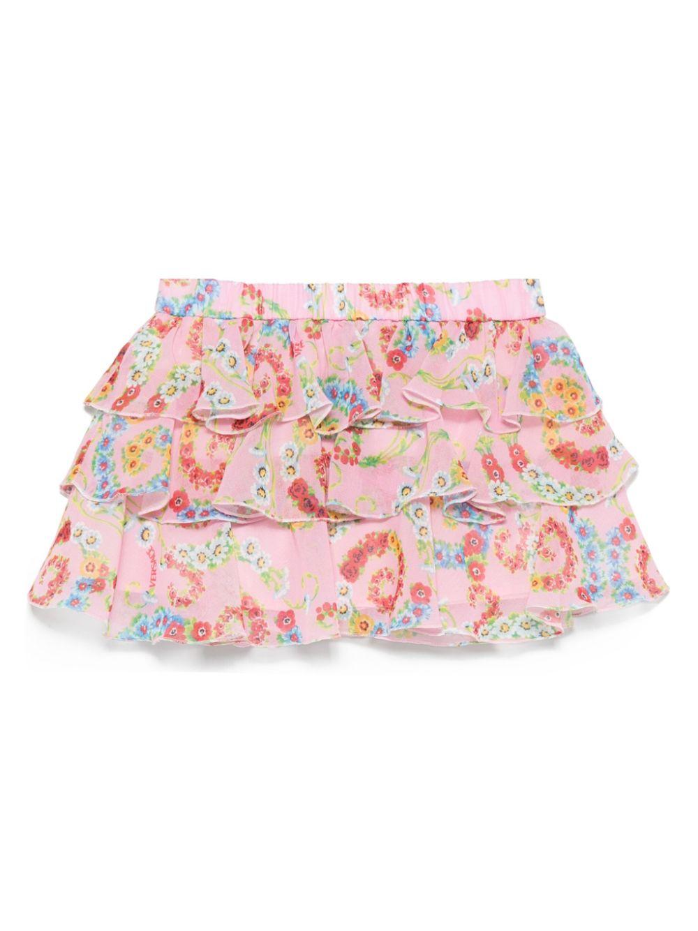 Gonna per neonata Versace Kids Barroco Flowers rosa con grafica all-over 10186941A13297 5PC00 VERSACE KIDS 