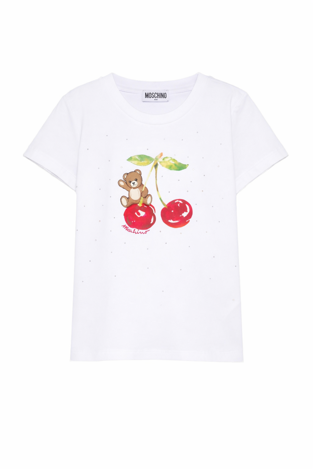 T-shirt per bambina Moschino Kids bianca con grafica ciliegia HFM06KLBA10 10101 MOSCHINO KIDS 