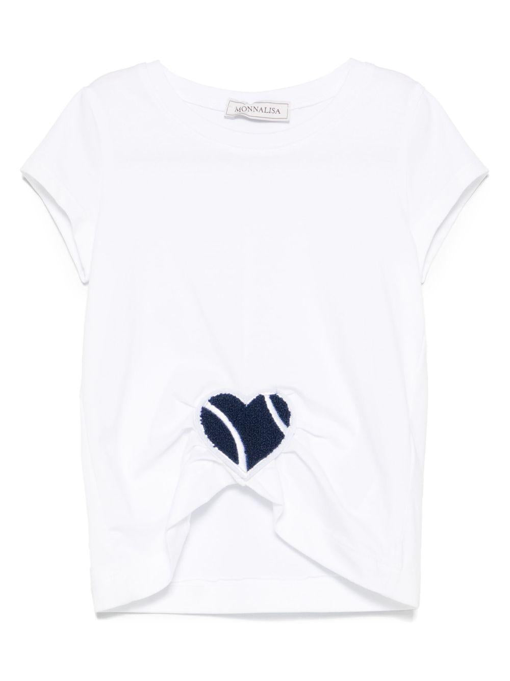 T-shirt con applicazione a cuore per bambina Monnalisa bianco con orlo asimettrico 11E611 5202 9956 MONNALISA 