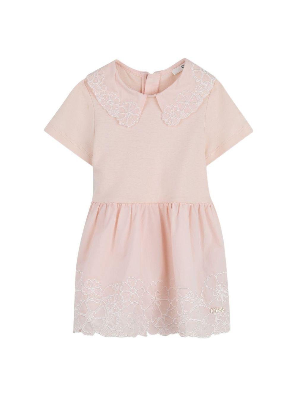 Abito per neonata Chloé Kids rosa con colletto alla Peter Pan C20895 46J CHLOE' KIDS 