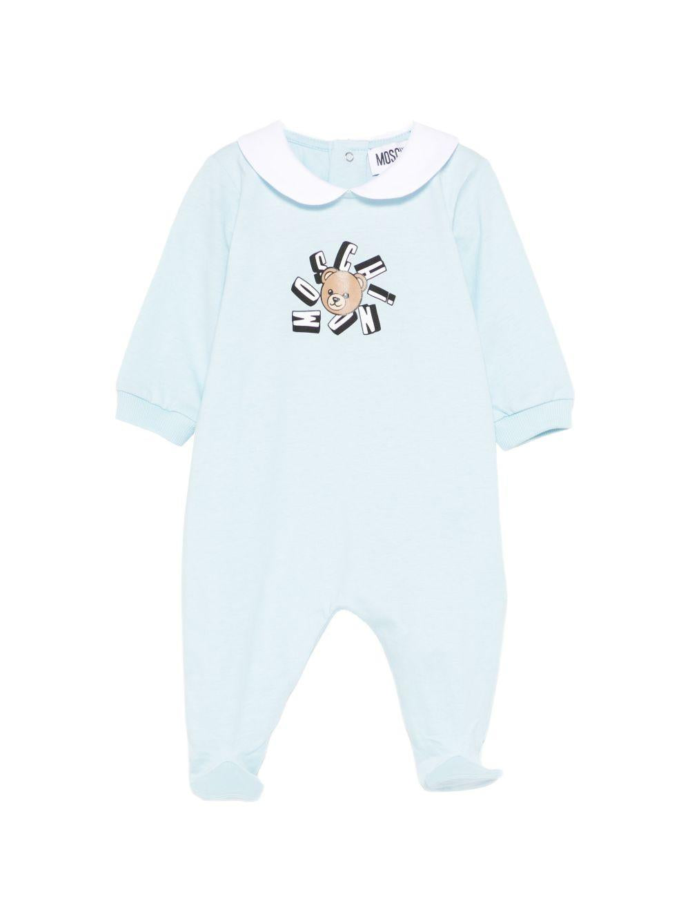 Pigiama per neonato Moschino Kids azzurro con stampa grafica Teddy Bear MUT04QLAA02 40304 MOSCHINO KIDS 