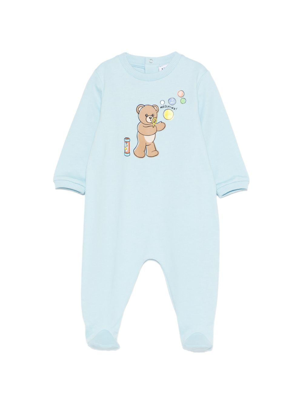 Pigiama per neonato Moschino Kids azzurro con stampa grafica Teddy bear MUT04RLCA19 40304 MOSCHINO KIDS 