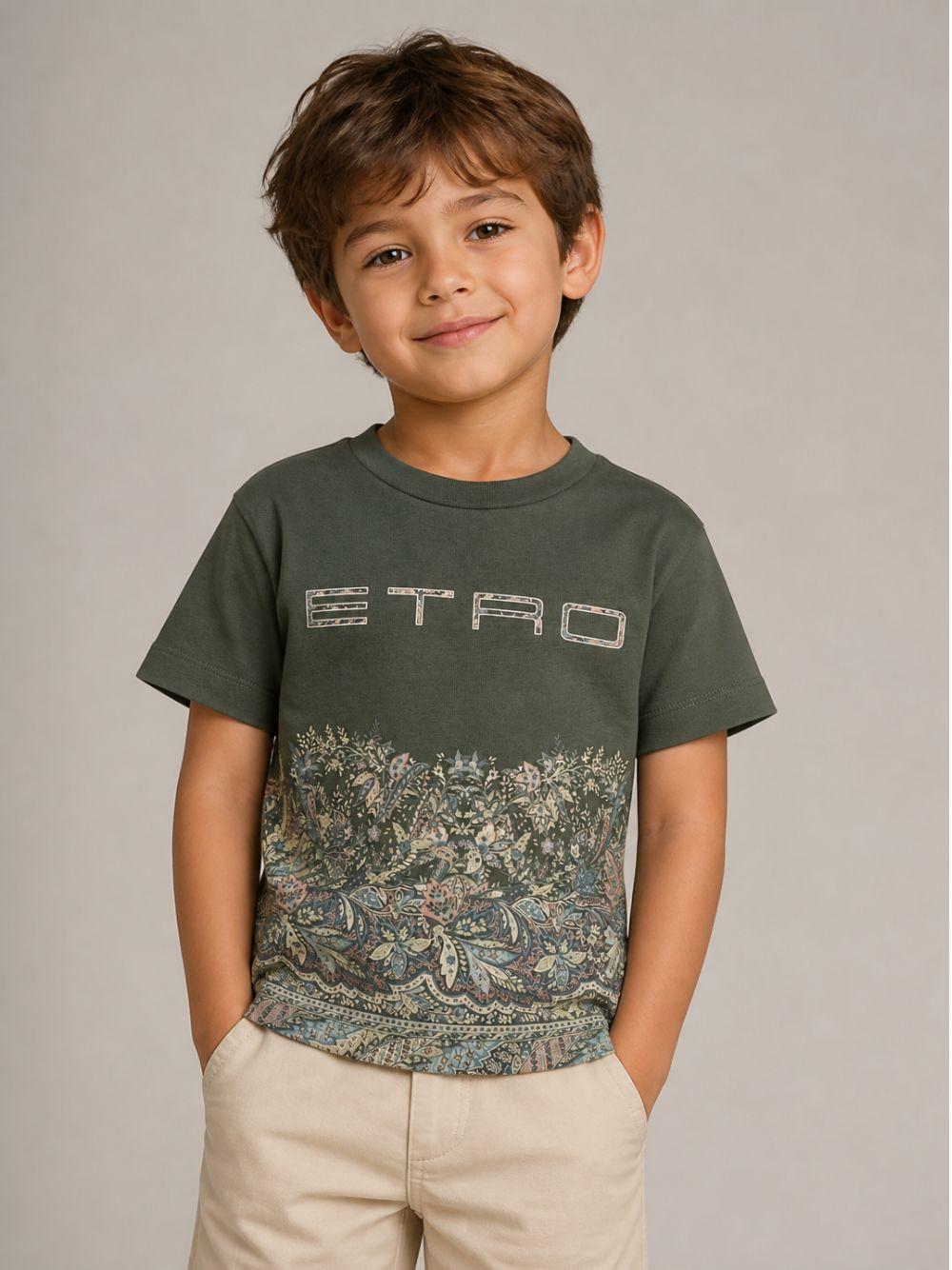 T-shirt per bambino Etro Kids verde con stampa floreale GZ8A31 Z3672 70J ETRO KIDS 