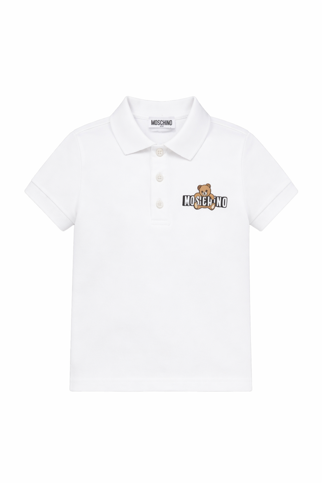 Polo da bambino Moschino Kids bianca con stampa orsacchiotto HSM03YLFA09 10101 MOSCHINO KIDS 