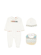 Set tutina, bavaglino e berretto per neonati Missoni Kids bianco con dettagli a zigzag MZB300 Z3672 102 MISSONI KIDS 