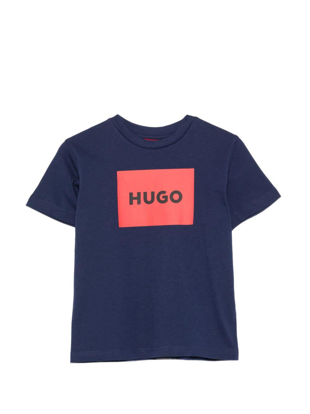 T-shirt per bambino Hugo Kids blu con logo sul davanti G00572 85C Hugo KIDS 