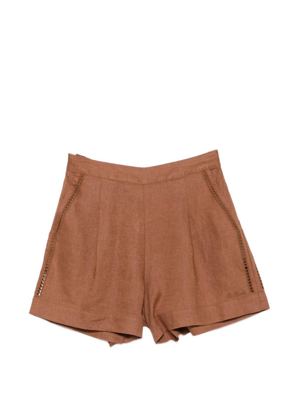 Shorts da donna Amani MC2 Saint Barth marrone con dettagli a pieghe AMN0001 08795L MC2 ST. BARTH 