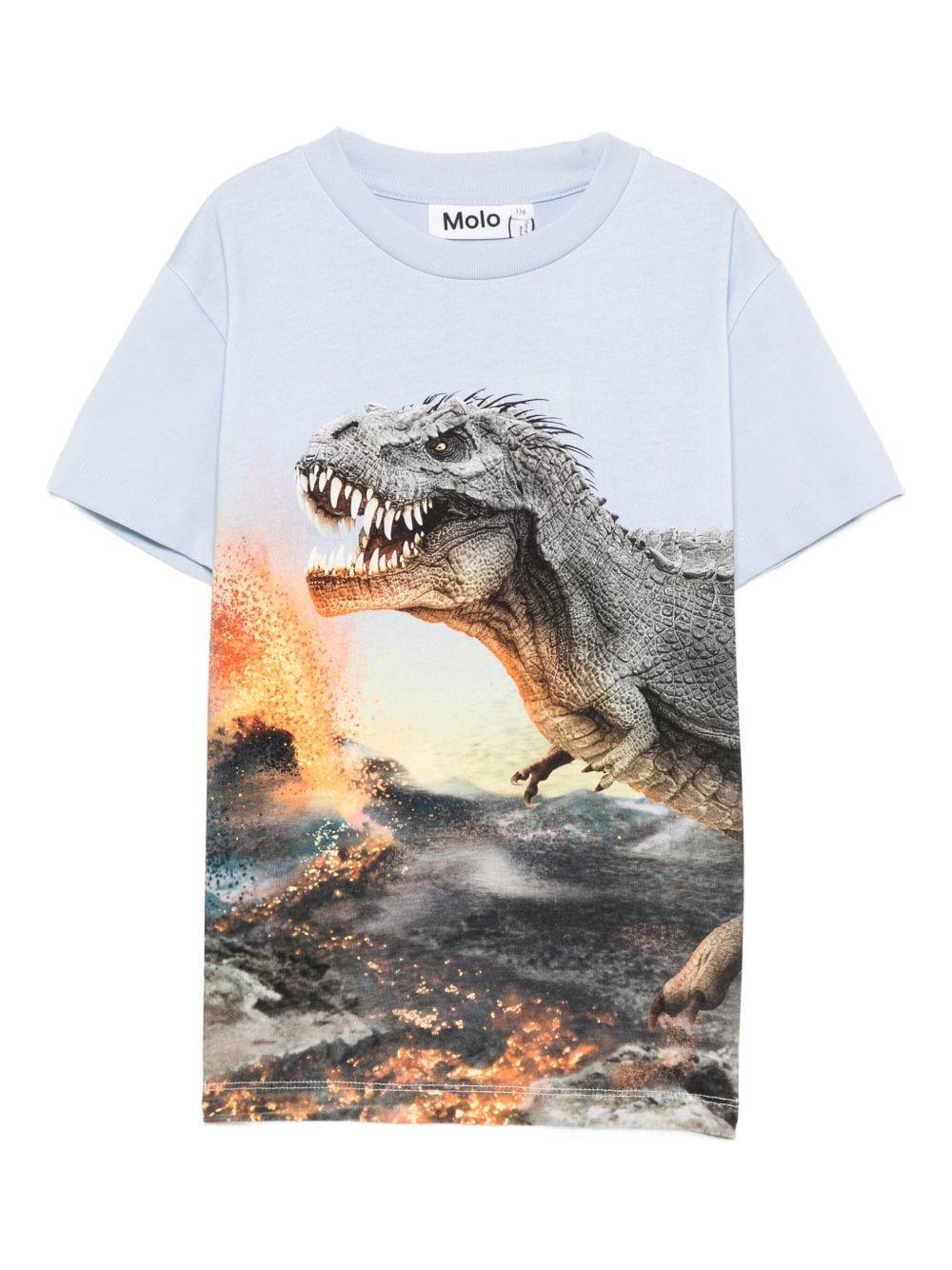 T-shirt per bambino Molo azzurra con stampa dinosauro e vulcano 1W25A208 9722 MOLO 
