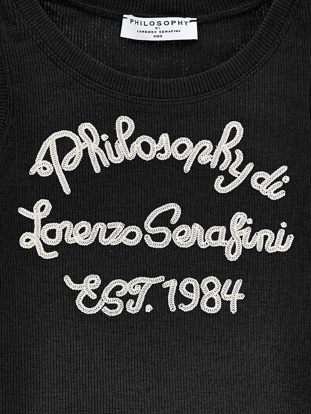 Top per bambina Philosophy di Lorenzo Serafini Kids nera con logo ricamato sul davanti I1G614 7212 0050 PHILOSOPHY KIDS 