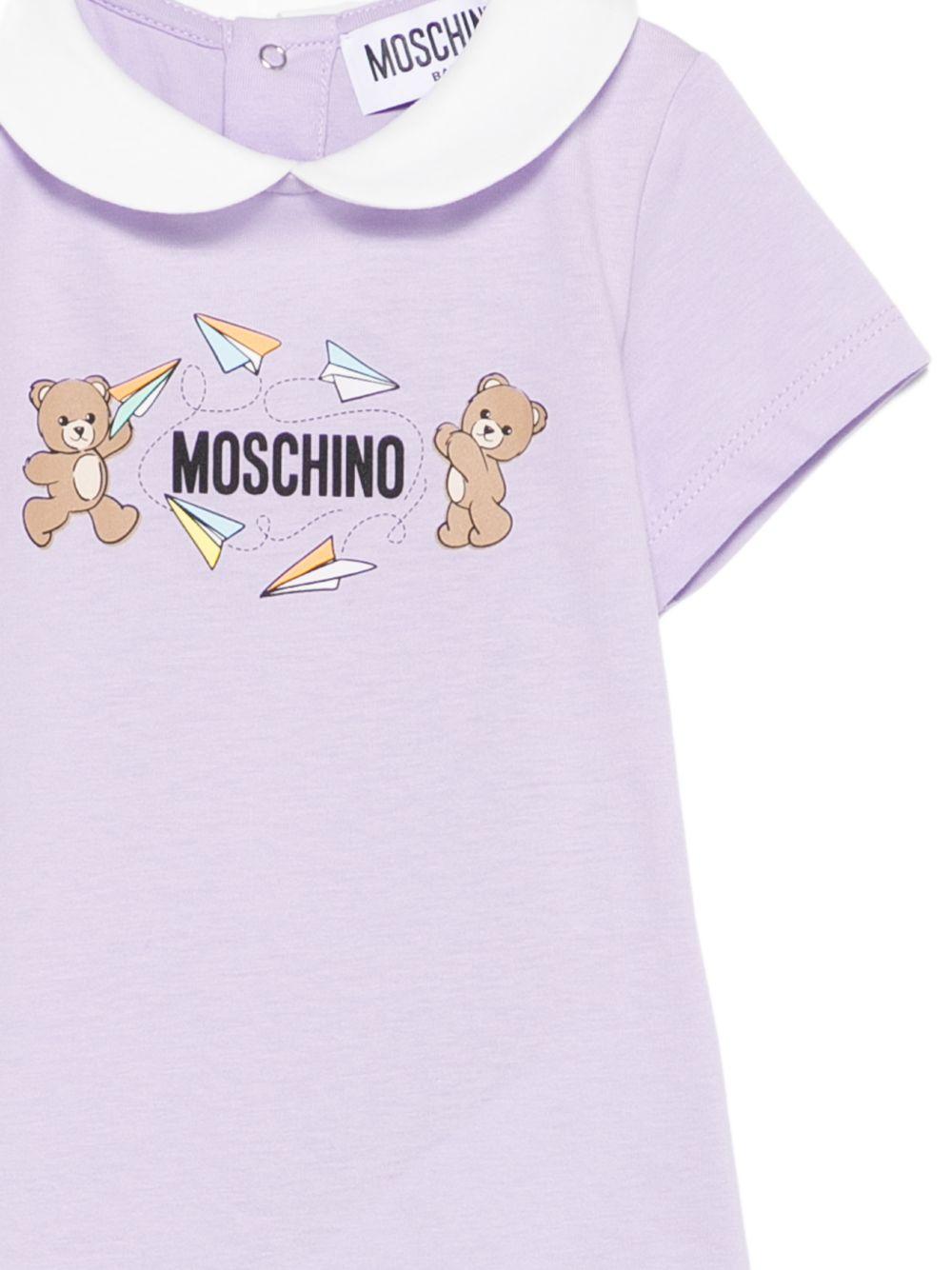 Tutina per neonata Moschino Kids viola con stampa Teddy Bear MUT04OLAA01 51683 MOSCHINO KIDS 
