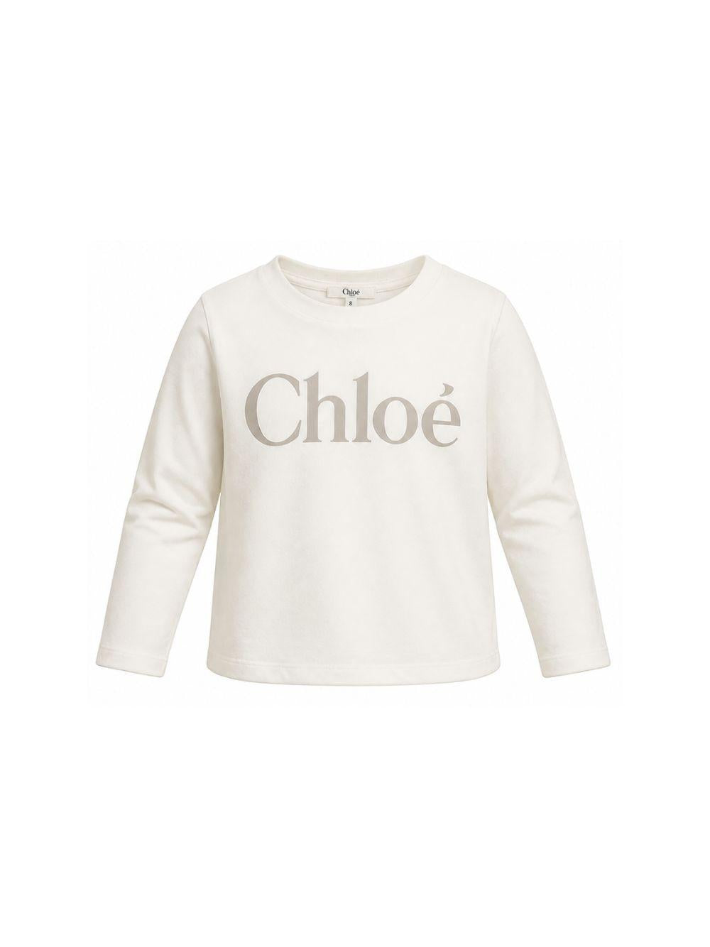T-shirt per bambina Chloè Kids bianca con stampa logo sul davanti C21299 117 CHLOE' KIDS 