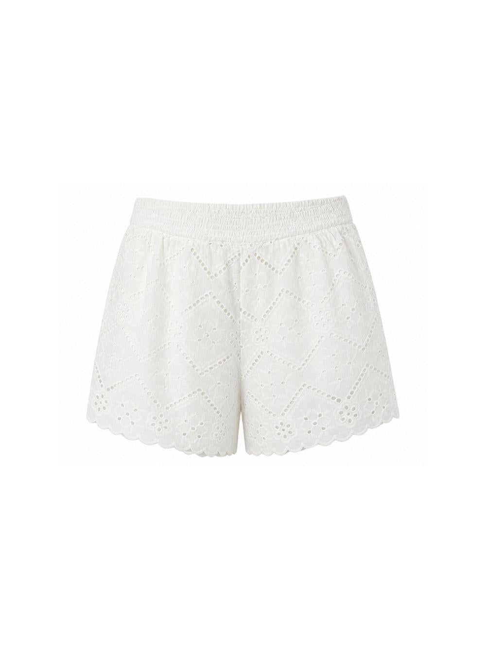 Shorts da donna MC2 Saint Barth bianchi in pizzo sangallo con fondo smerlato MEA002 08038L MC2 ST. BARTH 
