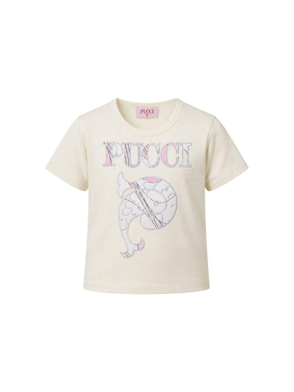 T-shirt per bambina Emilio Pucci Junior bianca con ricamo logo PY8A01 Z3672 102LI EMILIO PUCCI KIDS 