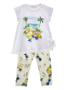 Set t-shirt e pantaloni per bambina Monnalisa multicolore con stampa grafica limoni 19G506RU 7032 9914 MONNALISA KIDS 