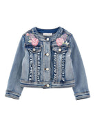 Giacca per bambina Monnalisa in denim con ricamo a fiori 19G102 7015 055B MONNALISA KIDS 