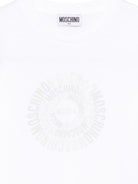 T-shirt per bambini Moschino Kids bianca con logo a spirale sul davanti HXM058LAA02 10101 MOSCHINO KIDS 