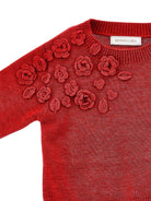 Maglione per bambina Monnalisa Kids rosso con ricamo fiori all'uncinetto sul davanti 17H602 8062 0043 MONNALISA KIDS 