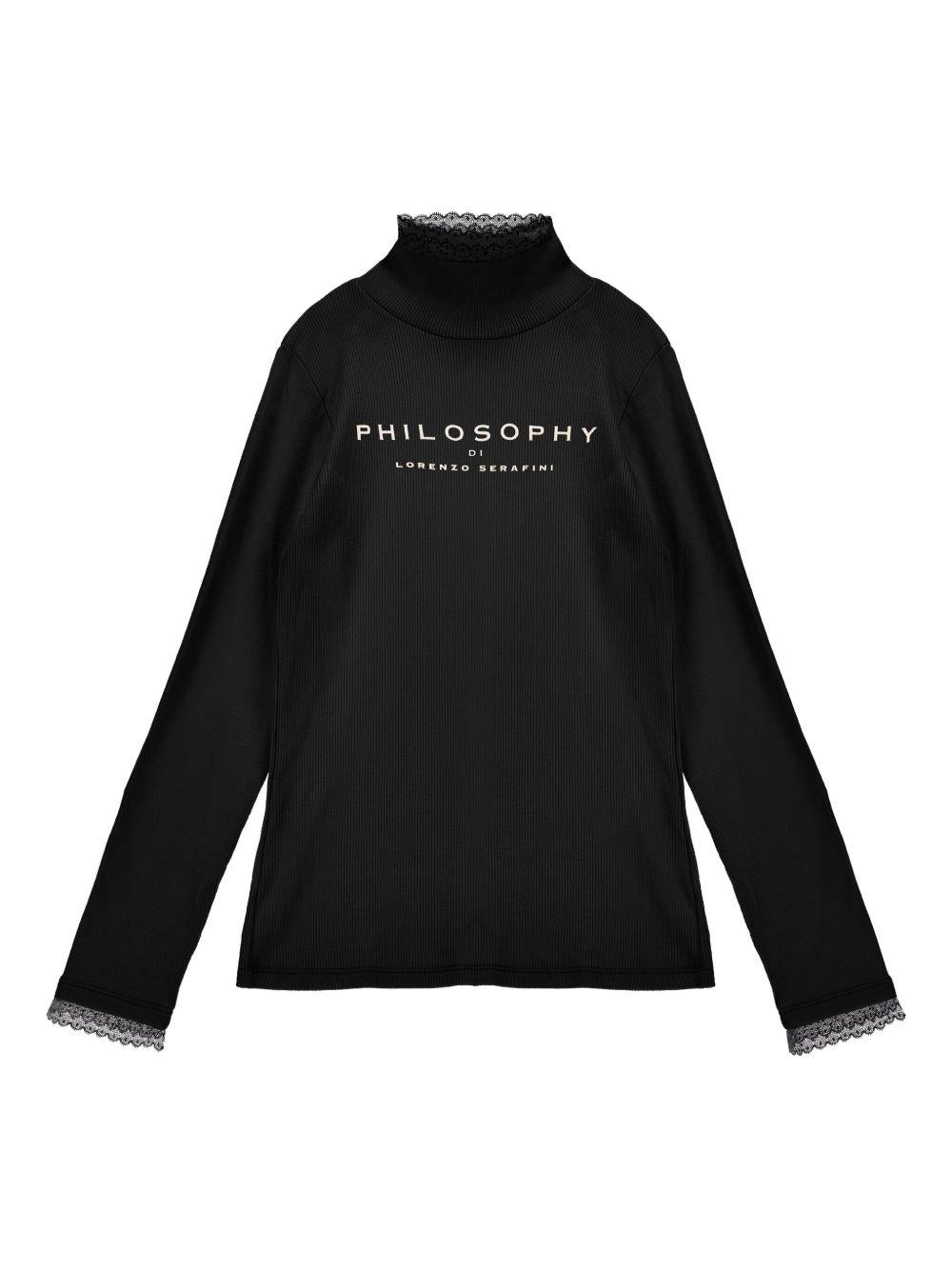 T-shirt per bambina Philosophy Di Lorenzo Serafini Kids nera con stampa logo I1F619 6212 P050 PHILOSOPHY 