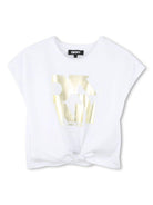 T-shirt per bambina Dkny Kids bianco con stampa con logo sul davanti D62309 10P DKNY 