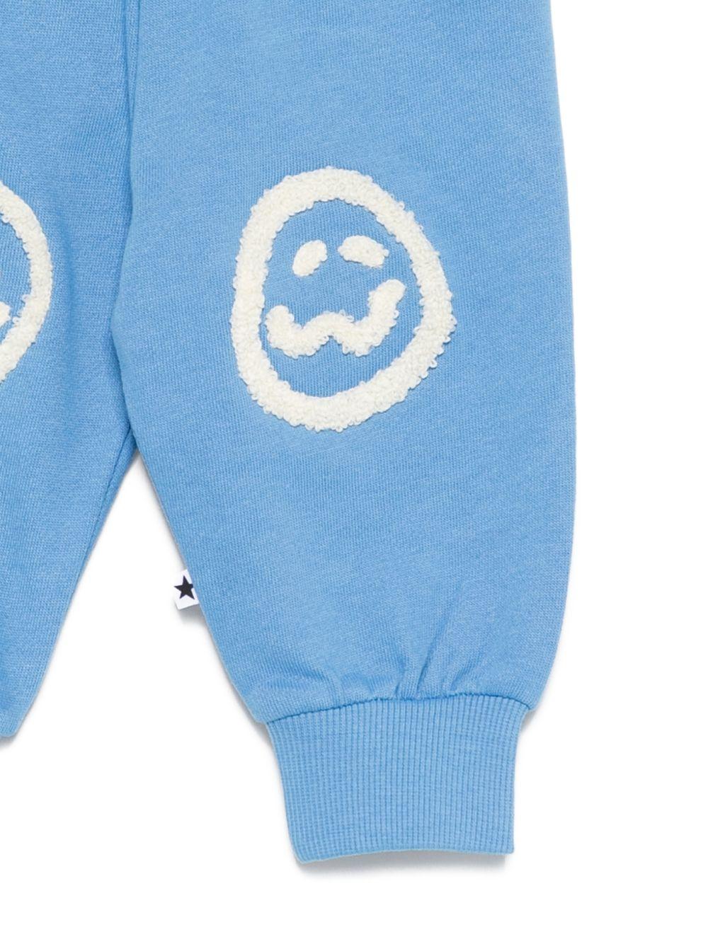 Pantaloni Simeon sportivi per neonato Molo azzurri con toppe smile sulle ginocchia 6S26I205 5615 MOLO KIDS 