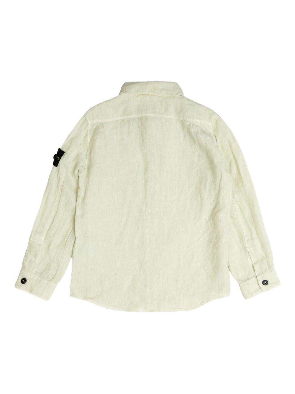 Camicia per bambino Stone Island Junior beige in lino con applicazione Compass K1S161100002S0145 V006A STONE ISLAND JUNIOR 