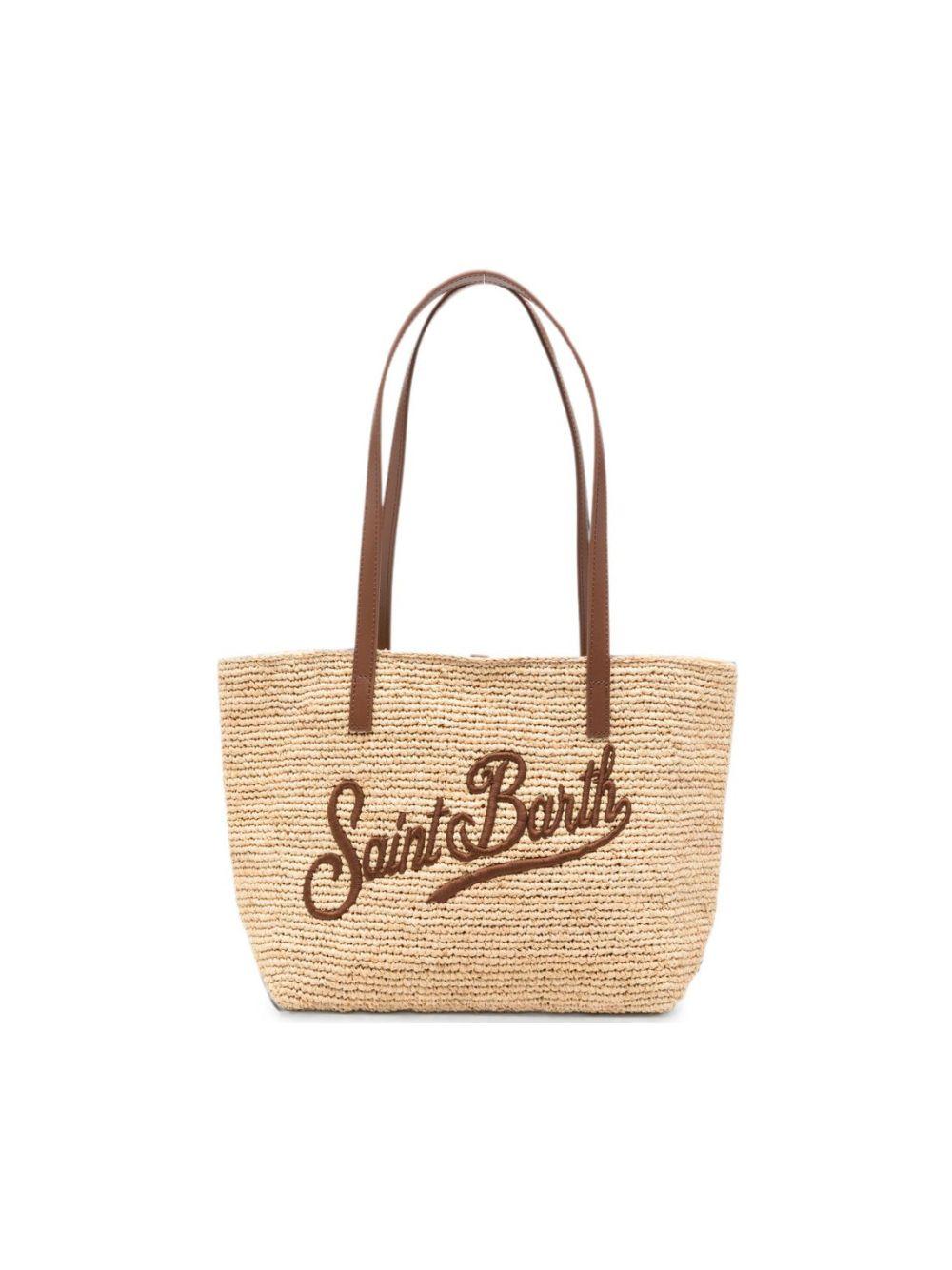 Borsa Raffia City Mid MC2 Saint Barth beige con logo frontale a contrasto RAFC002 00358L MC2 ST. BARTH KIDS 