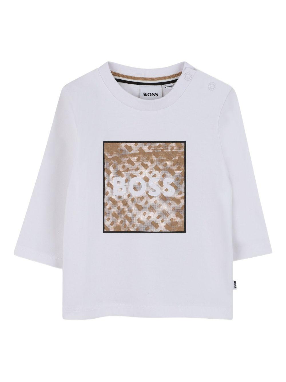 T-shirt per neonato Boss Kids bianco con stampa logo sul davanti J52715 10P BOSS KIDS 