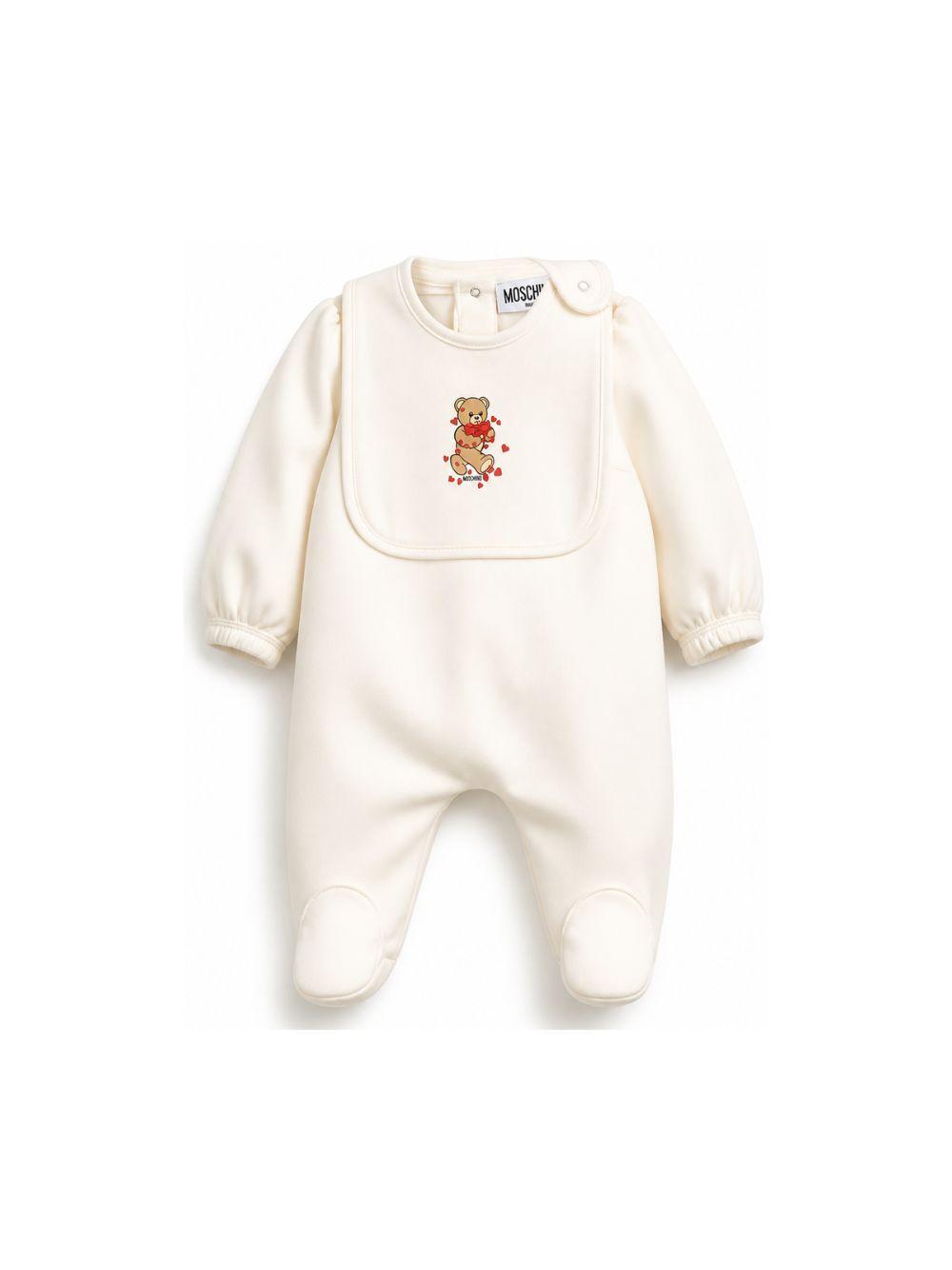 Tutina e bavaglino per neonati Moschino Kids bianchi con motivo Teddy Bear MDY01CLDA63 10063 MOSCHINO KIDS 