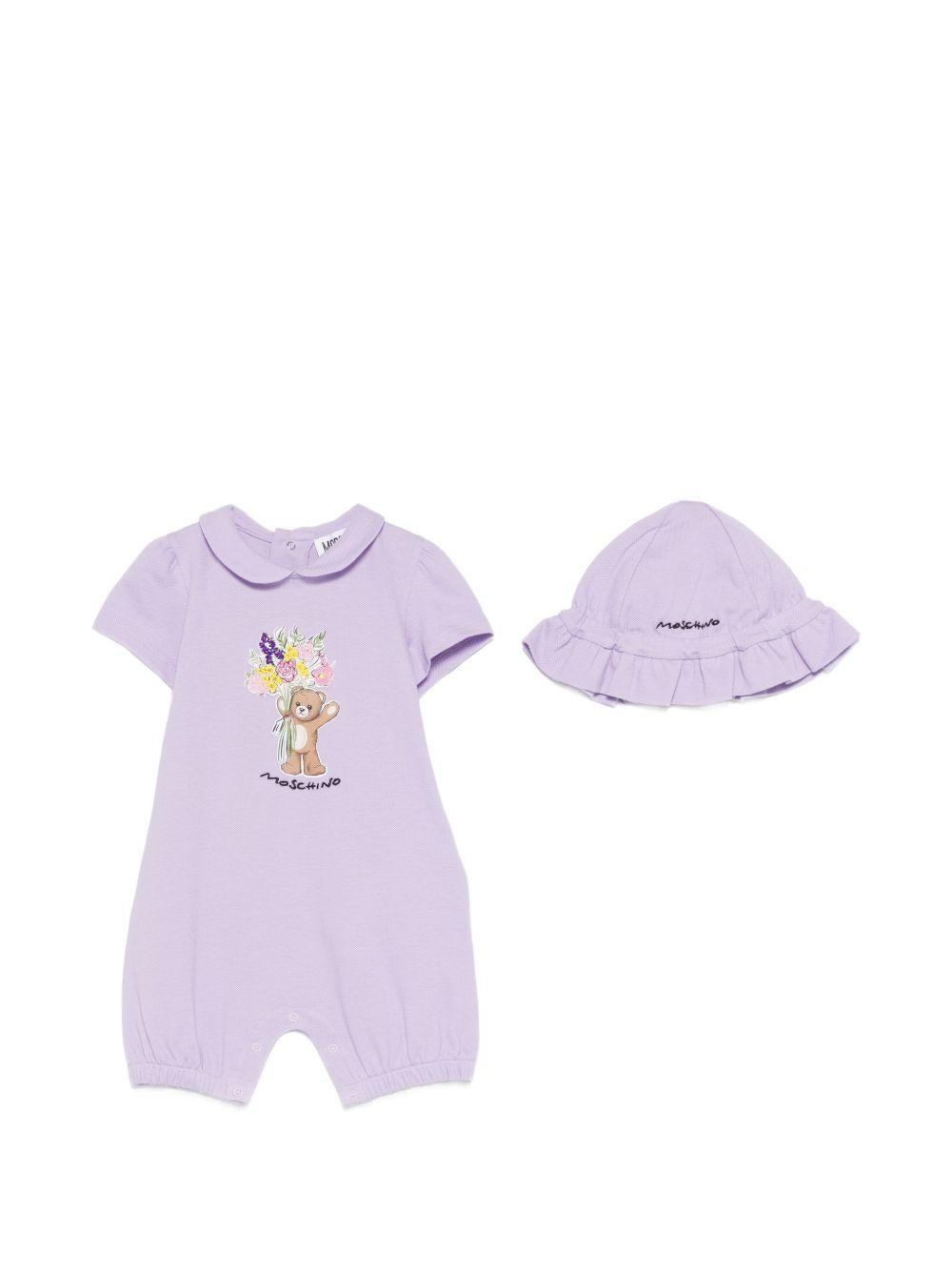Tutina e cappellino per neonata Moschino Kids lilla con stampa Bear MDY01BLFA06 51683 MOSCHINO KIDS 