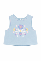 Top Albane per bambina Louise Misha azzurra con ricamo a fiori GRI-S26-C0102 BLUE LOUISE MISHA 