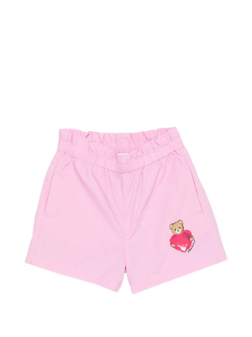 Shorts per neonata Moschino Kids rosa con stampa Teddy Bear sul davanti MDQ00FLLA10 51473 MOSCHINO KIDS 
