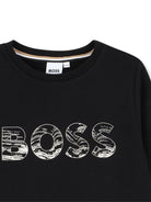 T-shirt per bambino BOSS Kids nera con stampa con logo J52349 09B BOSS KIDS 