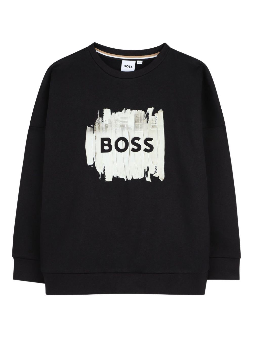 Felpa per bambino Boss Kids nera con stampa con logo J52356 09B BOSS KIDS 