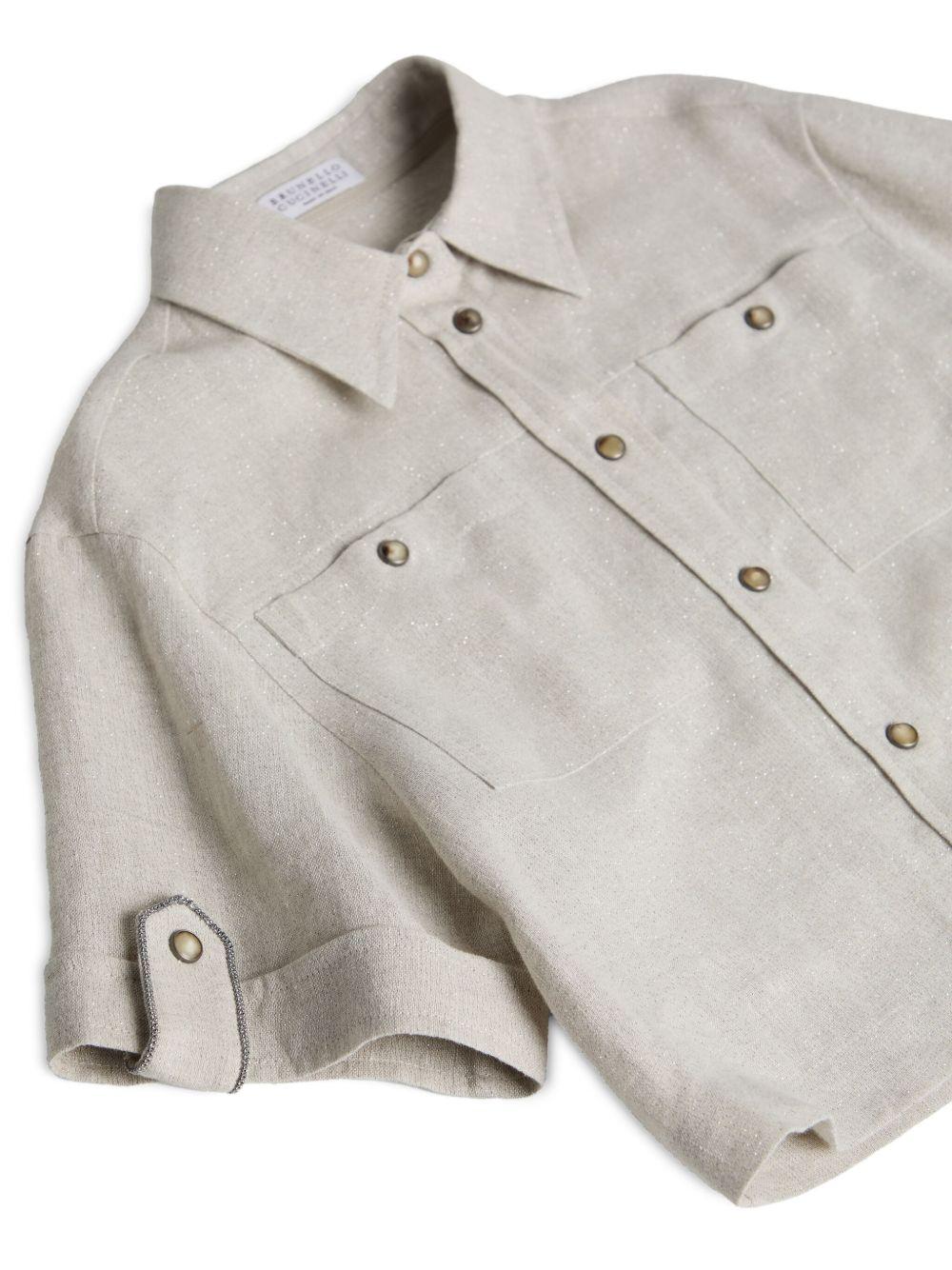Camicia per bambina Brunello Cucinelli Kids beige con glitter BH547S024 C169 BRUNELLO CUCINELLI KIDS 