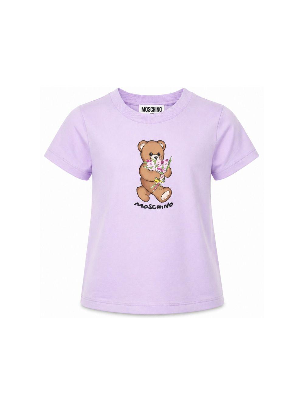 T-shirt da bambina Moschino Kids viola con stampa orsacchiotto HGM06KLAA02 51683 MOSCHINO KIDS 