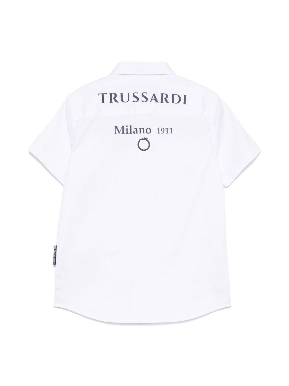 T-shirt per bambino Trussardi Junior bianco con stampa logo sul retro e targhetta TBP25050CA WHITE TRUSSARDI JUNIOR 