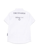 T-shirt per bambino Trussardi Junior bianco con stampa logo sul retro e targhetta TBP25050CA WHITE TRUSSARDI JUNIOR 