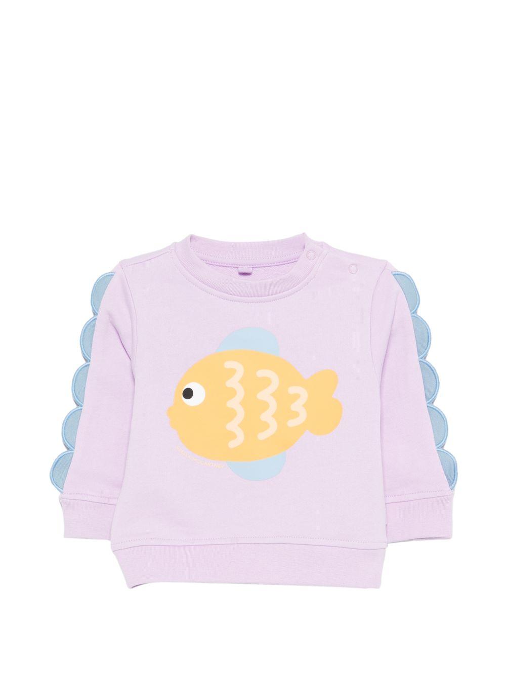 Felpa per neonata Stella McCartney Kids viola con stampa pesciolino TY4040 Z3409 539 STELLA McCARTNEY KIDS 