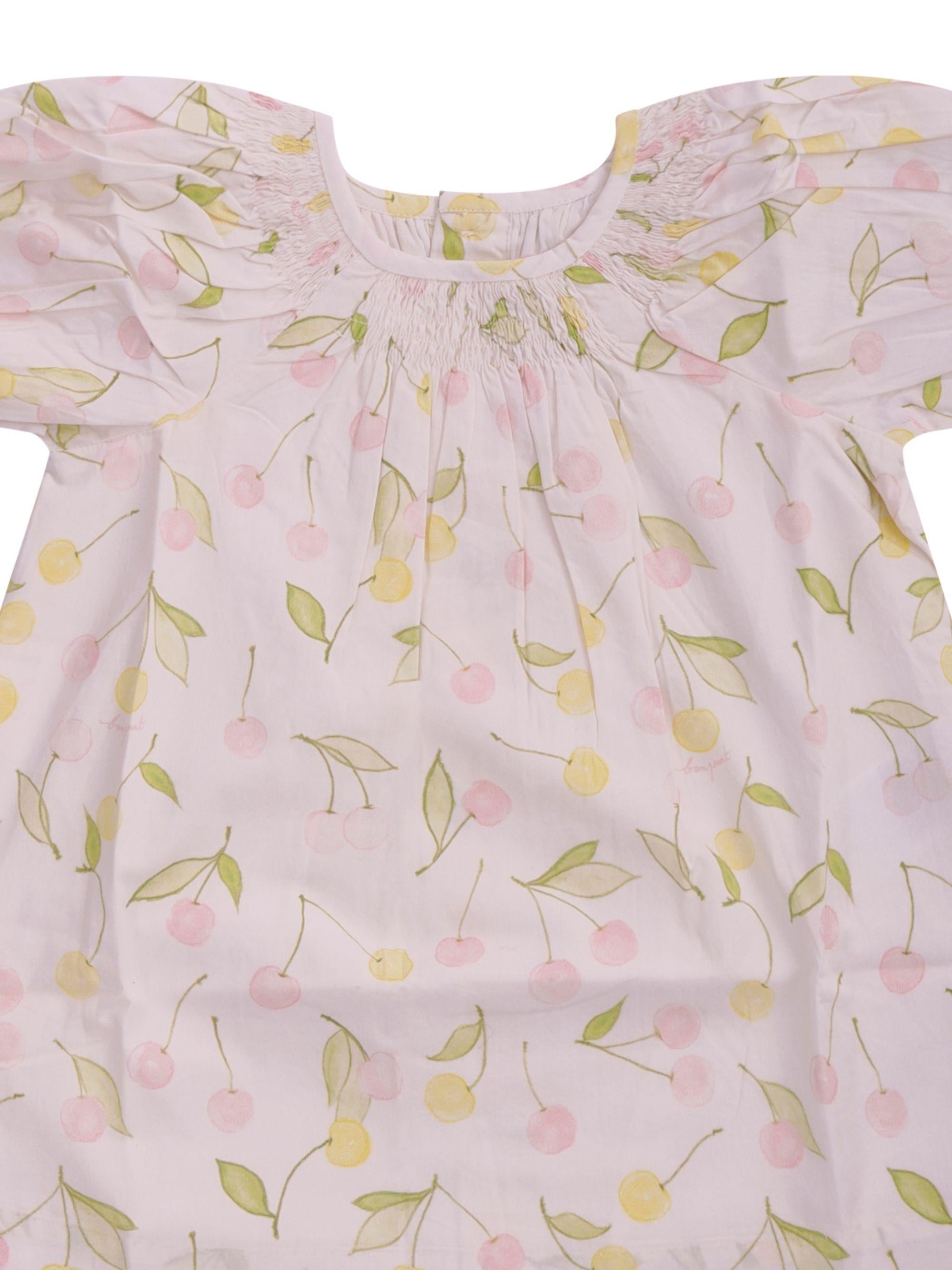 Abito per neonata Bonpoint bianco con stampa ciliegie all-over S06XDRW00003 625 BONPOINT KIDS 