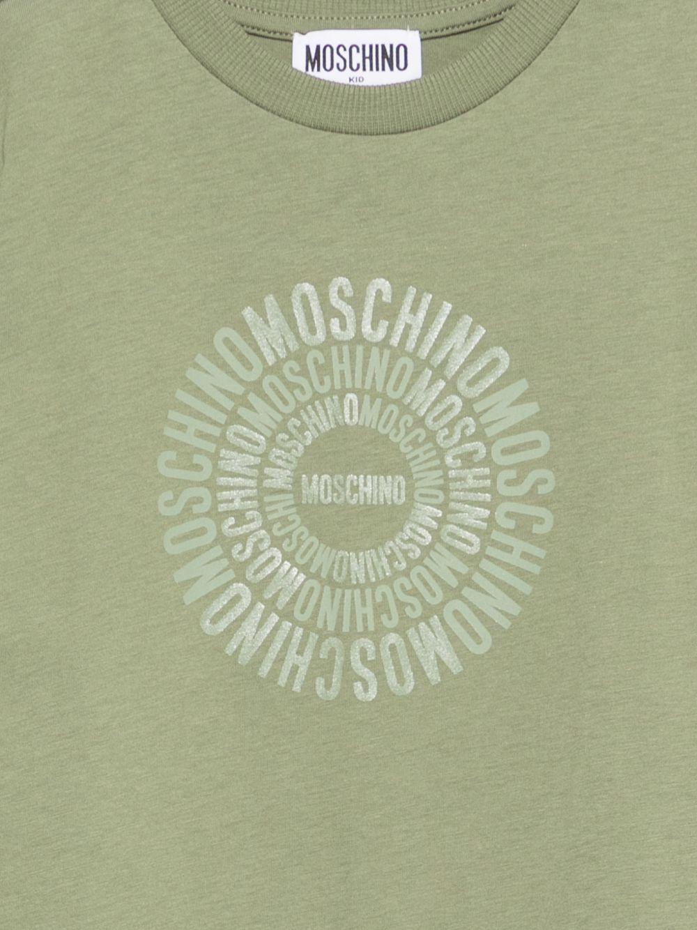 T-shirt per bambini Moschino Kids verde con logo a spirale sul davanti HXM058LAA02 30037 MOSCHINO KIDS 