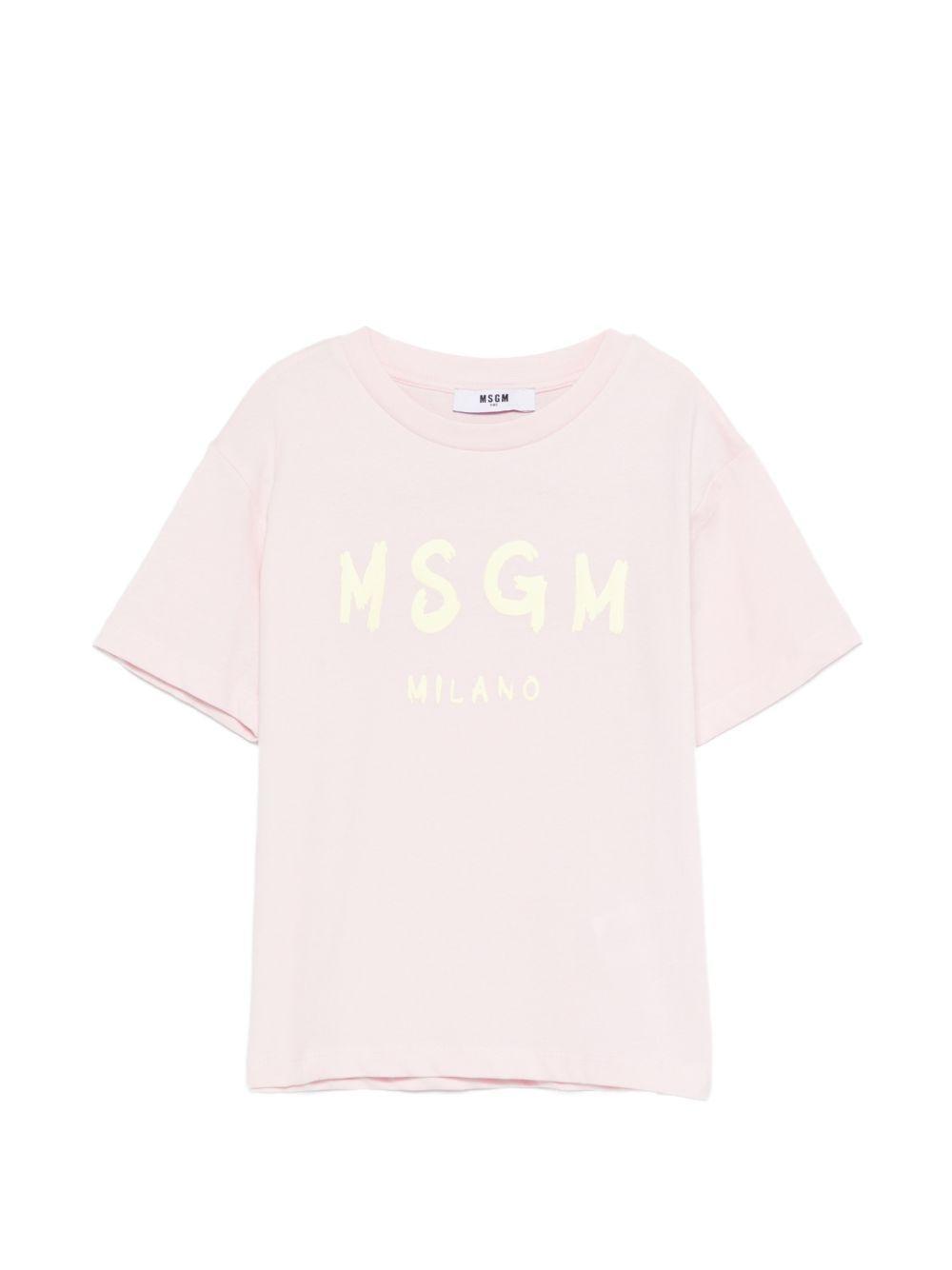 T-shirt per bambina MSGM Kids rosa con scollo rotondo S6MSJUTH001 MS076 MSGM KIDS 