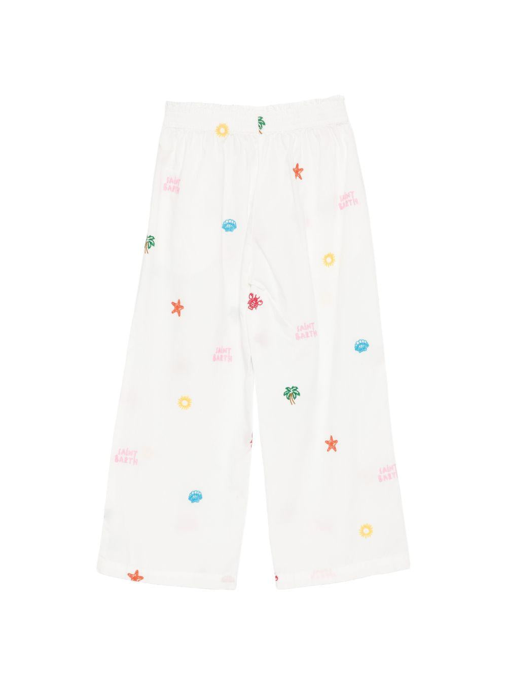 Pantaloni per bambina MC2 Saint Barth Kids bianchi con motivi marini ricamati PAE001 00429L MC2 ST. BARTH KIDS 