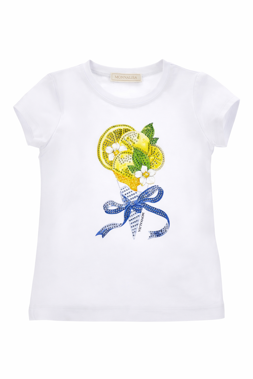 T-shirt per bambina Monnalisa bianca con stampa grafica sul davanti 19G620 7032 0099 MONNALISA 