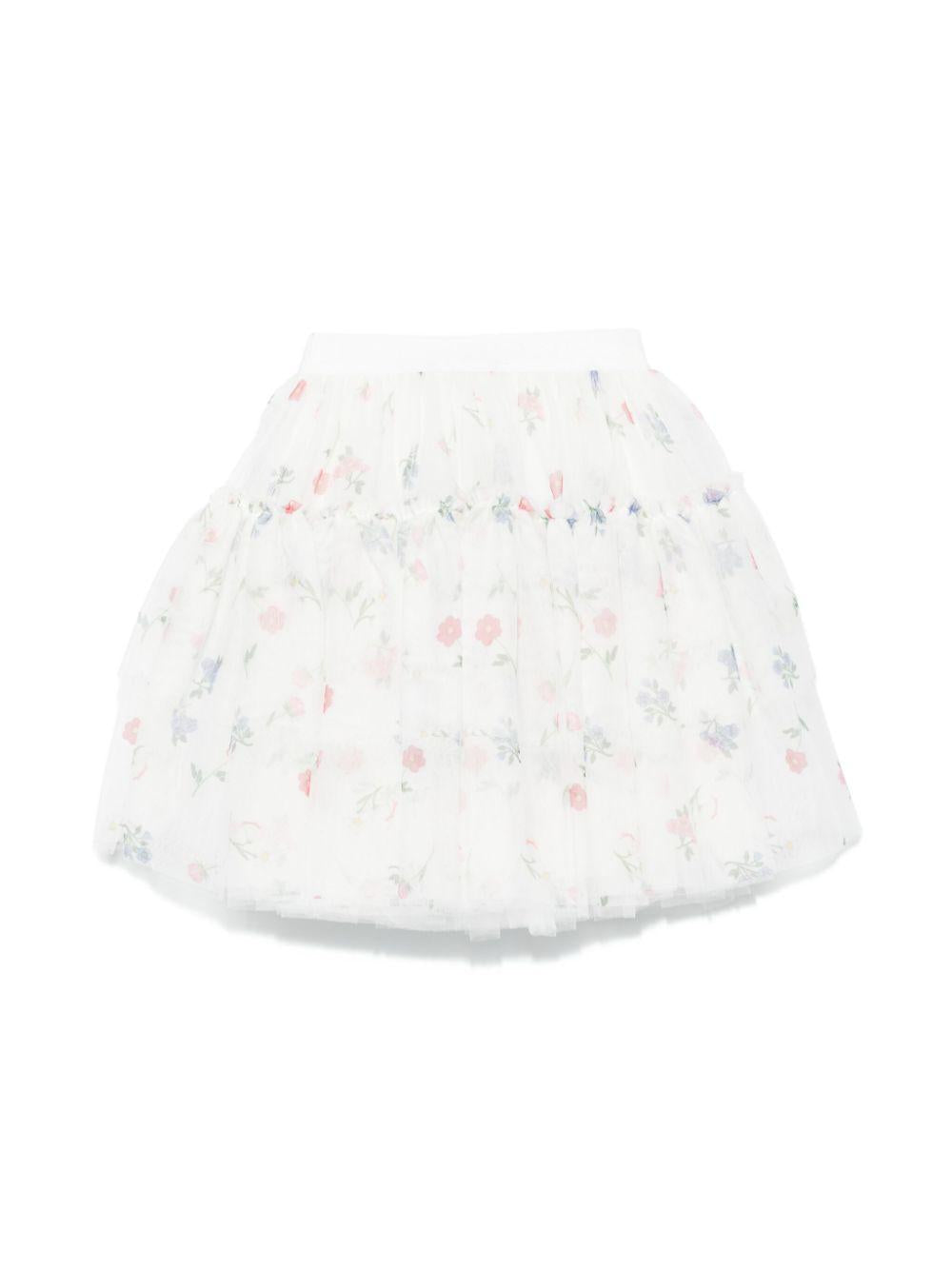 Gonna a fiori per bambina Monnalisa bianco con design slip-on 71E700 5657 0184 MONNALISA 