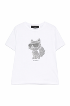 T-shirt per bambina Karl Lagerfeld Kids bianca con dettaglio in paillettes Z31153 10P KARL LAGERFELD KIDS 