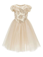 Abito per bambina Monnalisa beige con decorazione a paillettes 71G917RM 7995 0270 MONNALISA KIDS 